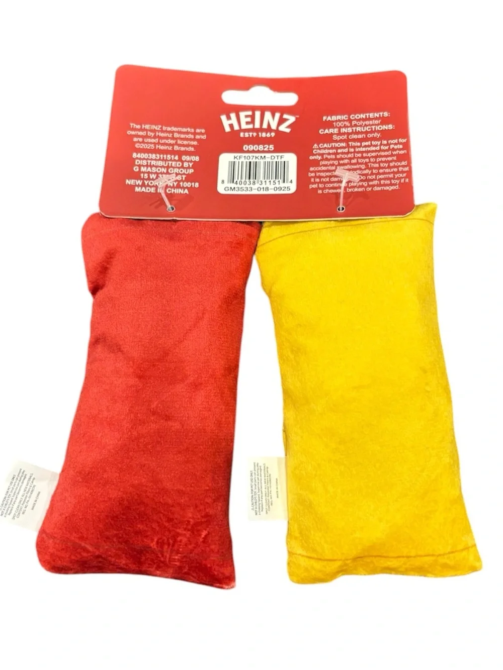 Heinz Plush Cat Toys - Yellow Mustard & Tomato Ketchup NEW